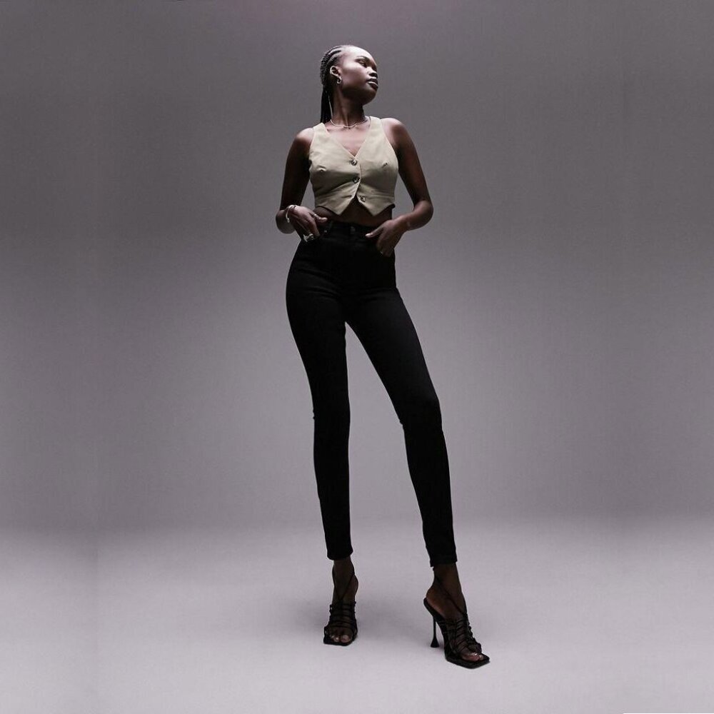 2/$30 Topshop Moto Jamie Jeans High Rise Ankle Skinny Inky Black 26 #9403